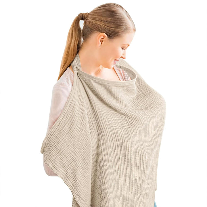 Konssy Muslin Nursing Cover Up for Breastfeeding with Rigid Hoop 100% Cotton Nursing Apron, Lightweight & Breathable, Carseat Canopy, Breast Feeding Covers for Women