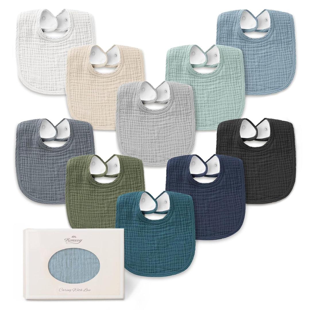 Konssy 10-Pack Muslin Baby Bibs for Drooling and Teething - Fog Blue - image 1