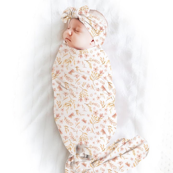 Konssy Baby Blanket & Headband Set, 32 x 32 Inch Swaddle Receiving Blanket - Pink Spring - image 8
