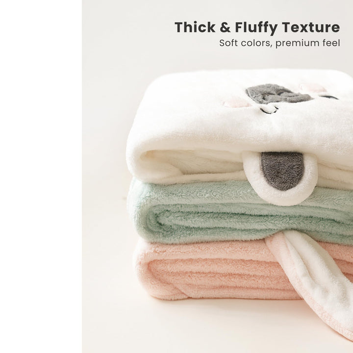 Konssy 2-Pack Hooded Baby Towels, Plush Fleece Animal Bath Towel with Hood - Pink Rabbit,Bear - image 7