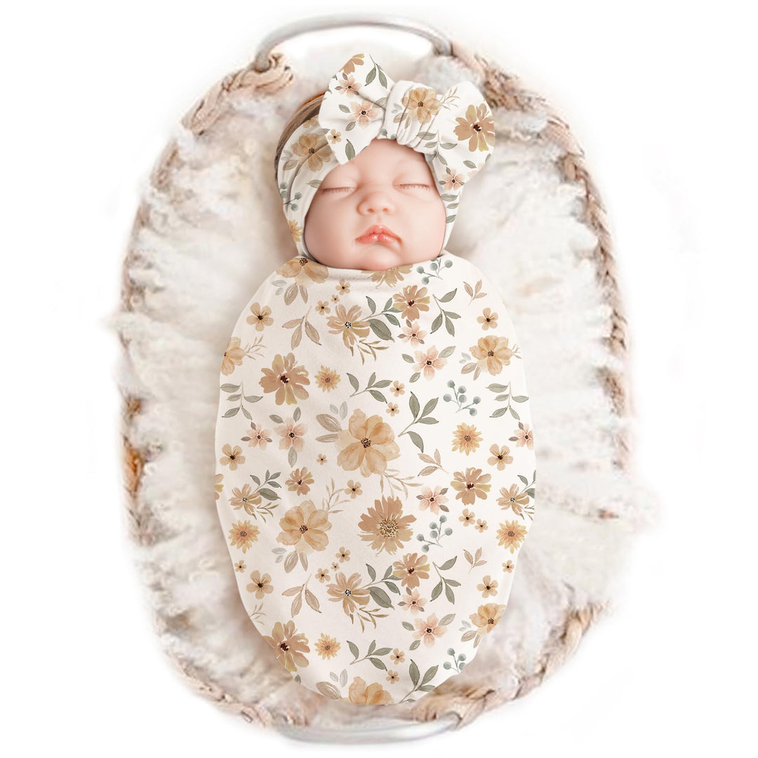 Konssy Baby Blanket & Headband Set, 32 x 32 Inch Swaddle Receiving Blanket - Baihuahui-Baotan-New - image 1