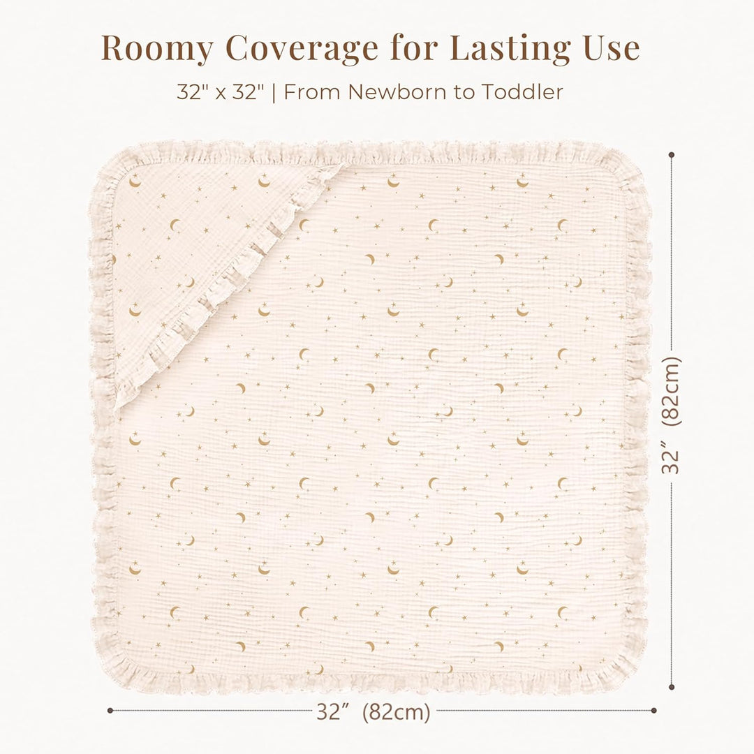 Konssy 100% Muslin Cotton Baby Hooded Towel, Soft Absorbent Bath Towel for Newborns, Infants and Toddlers, Baby Gift and Newborn Essentials with Lace Ruffle Hood - Moon - B0GY7JNZXT image 4