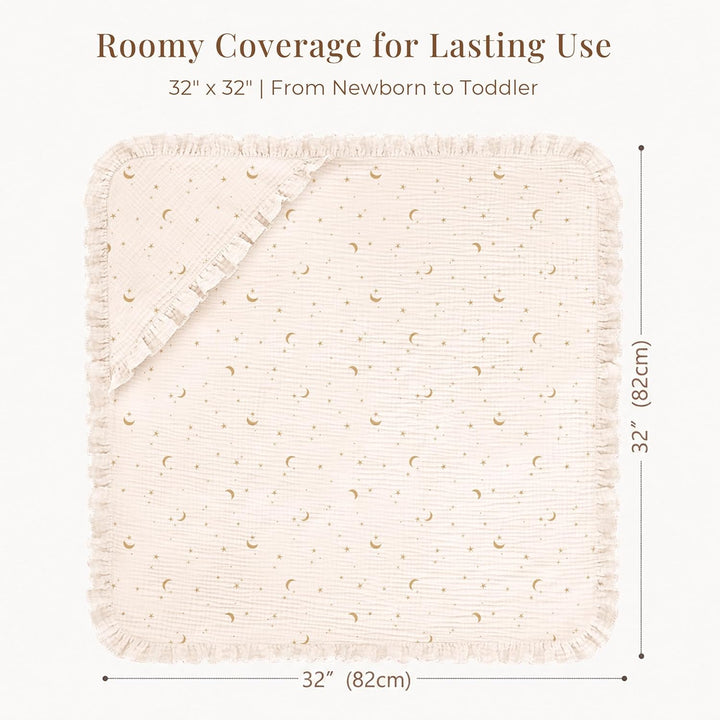 Konssy 100% Muslin Cotton Baby Hooded Towel, Soft Absorbent Bath Towel for Newborns, Infants and Toddlers, Baby Gift and Newborn Essentials with Lace Ruffle Hood - Moon - B0GY7JNZXT image 4