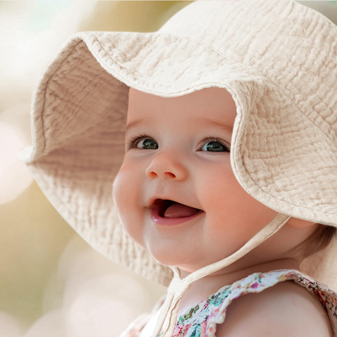 Konssy 2-Pack Muslin Baby Girl Sun Hats with Wide Brim, UPF 50+, 0-6& 6-12M - Fog Green-cream - image 7