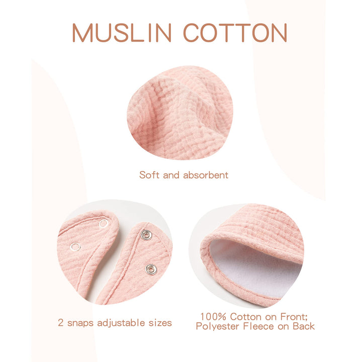 Konssy 8-Pack Muslin Baby Bibs, Adjustable Fit for Drooling and Teething - Pink - image 5