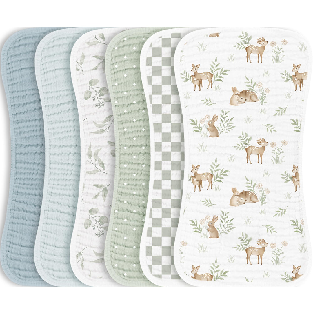 Konssy 6 Pack Large Muslin Baby Burp Cloths and Burp Rags Set for Newborn - Woodland - image 1