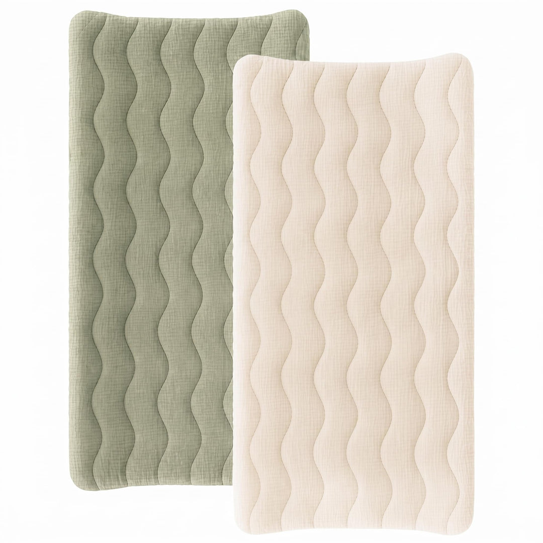 Konssy 2 Pack Quilted Muslin Changing Pad Cover, Waterproof Layer 32" x 16" - Seafoam - image 1