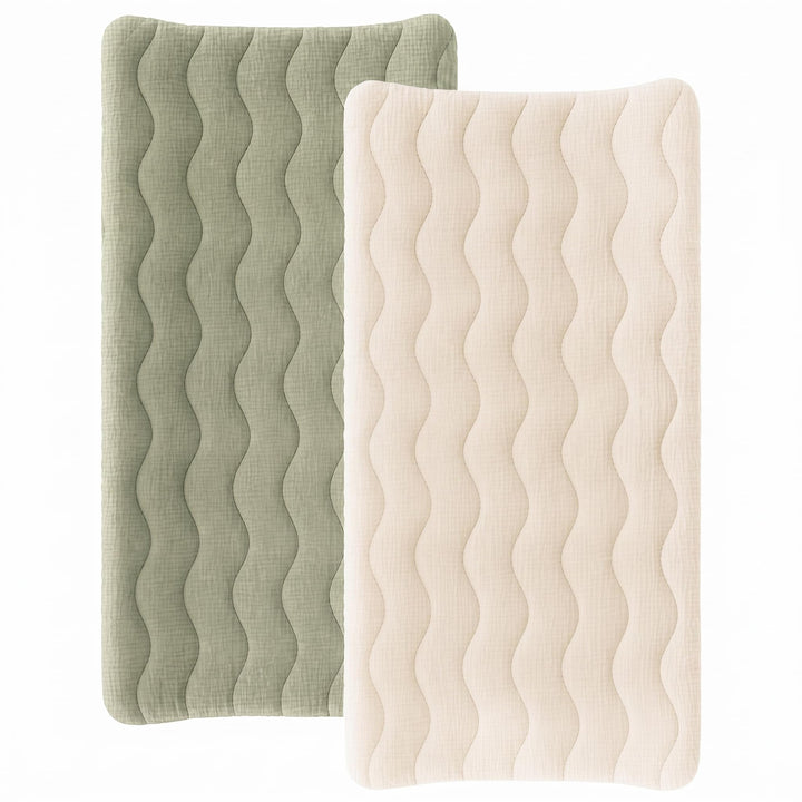 Konssy 2 Pack Quilted Muslin Changing Pad Cover, Waterproof Layer 32" x 16" - Seafoam - image 1