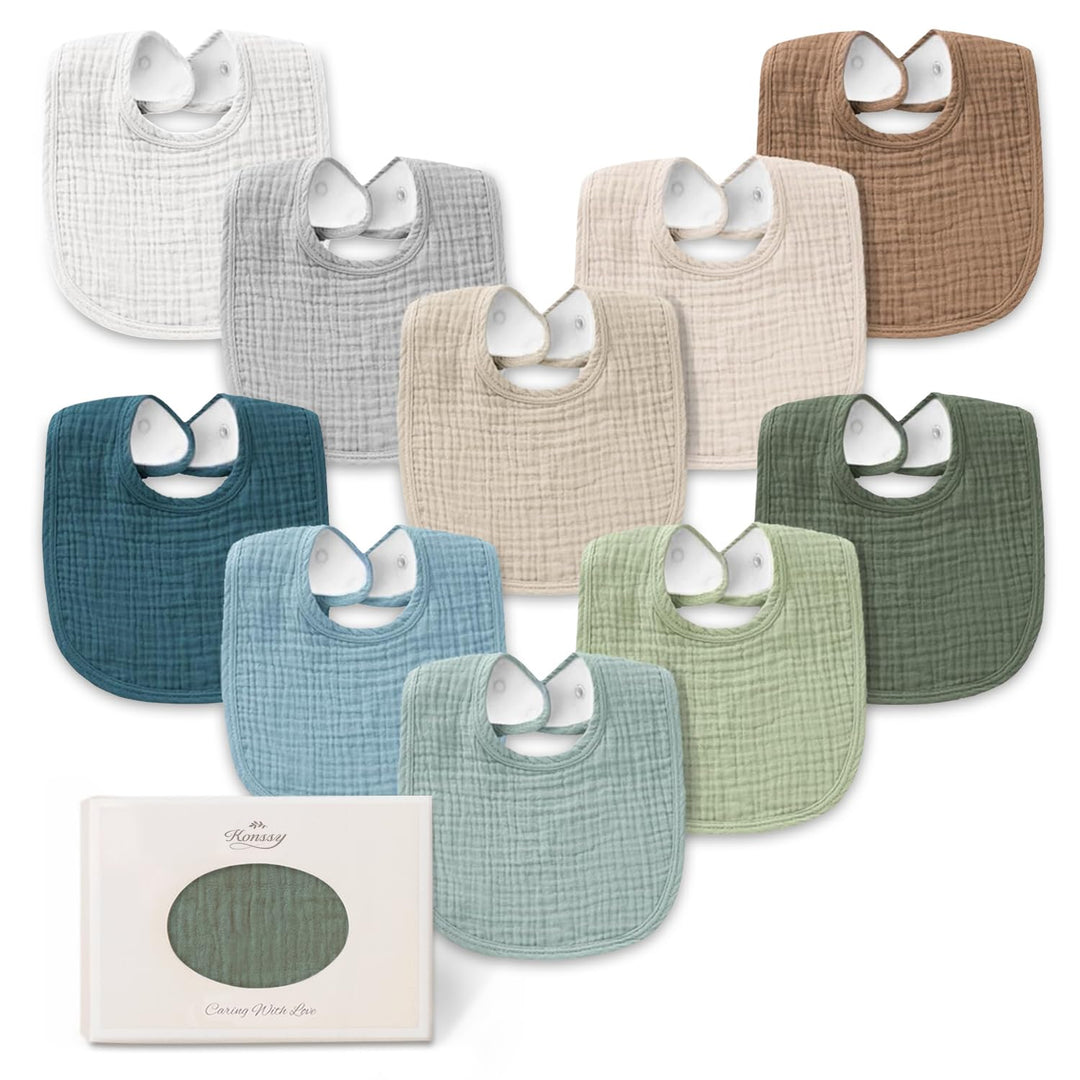 Konssy 10-Pack Muslin Baby Bibs for Drooling and Teething - Green - image 1