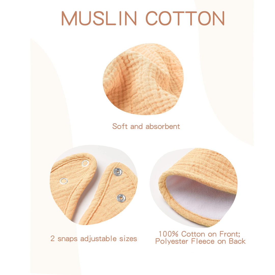 Konssy 8-Pack Muslin Baby Bibs, Adjustable Fit for Drooling and Teething - Clay - image 5