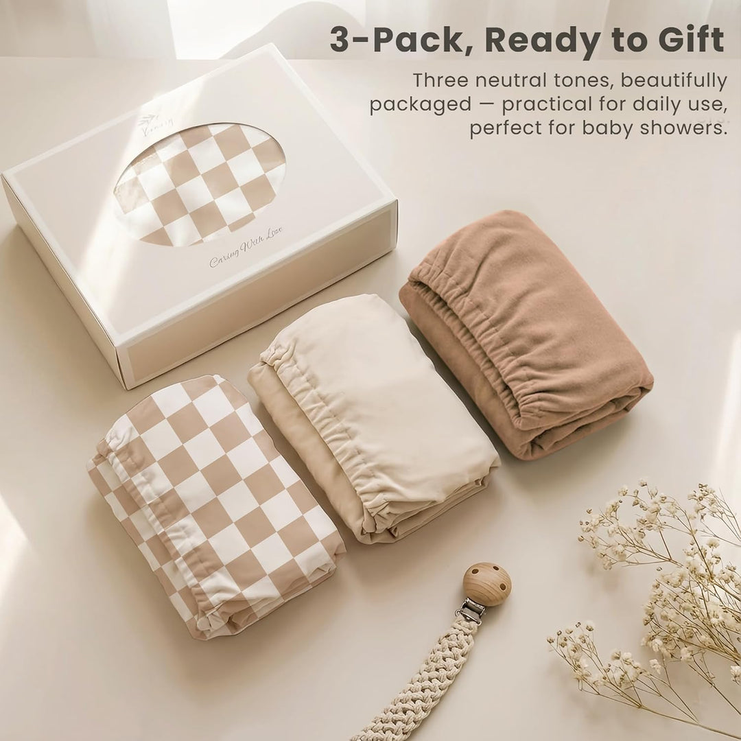 Konssy 3 Pack Stretchy Bassinet Sheets for Baby Girls and Boys, 32"x16" / Silky-Soft & Breathable, Bassinet Mattress Sheet, Compatible with Halo Bassinest Swivel Sleeper, Graco, Snoo