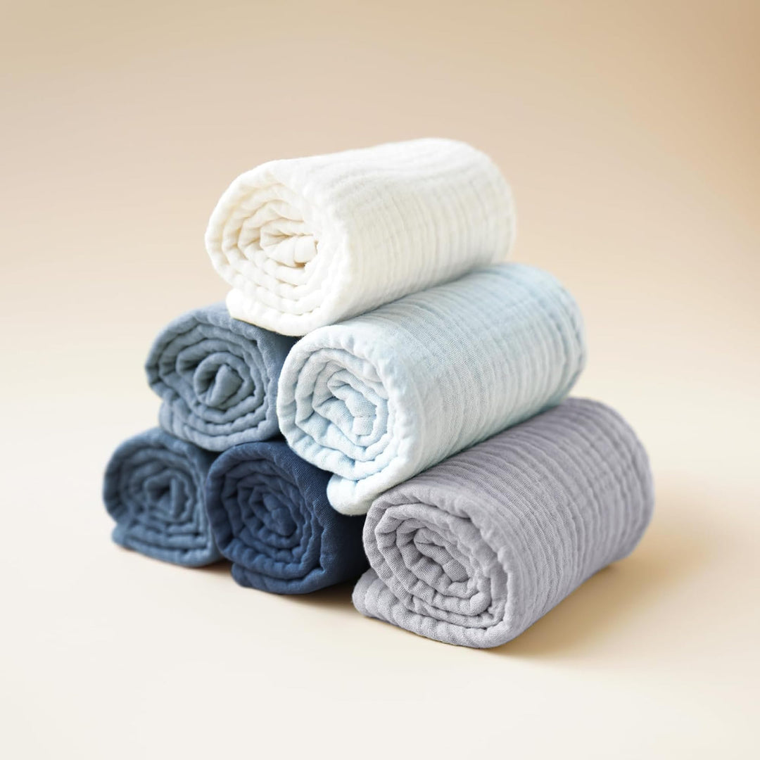 Konssy 6-Pack Thick Muslin Baby Burp Cloths, 6-Layer Ultra Soft Cotton - Navy - image 6