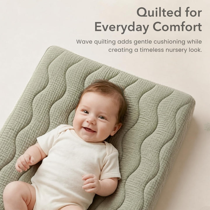 Konssy 2 Pack Quilted Muslin Changing Pad Cover, Waterproof Layer 32" x 16" - Seafoam - image 4