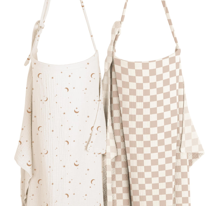 Konssy 2-Pack Muslin Nursing Cover Up for Breastfeeding Mom with Rigid Hoop - Coffee Check,Moon - image 1