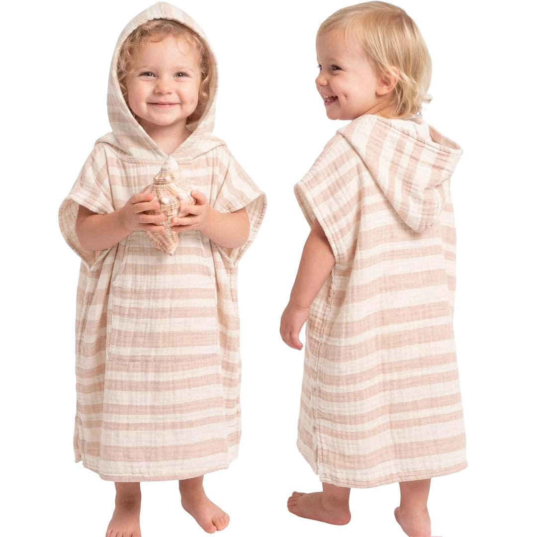 Konssy 100% Muslin Cotton Toddler Beach Towel Poncho with Hood, 24.5" x 21" - Clay - image 1
