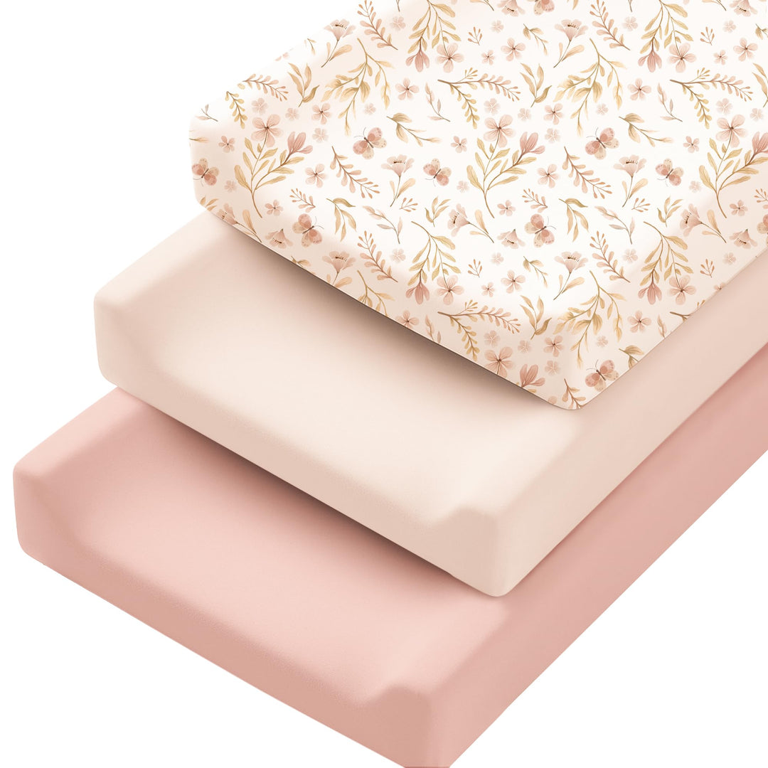 Konssy 3 Pack Stretchy Changing Pad Covers, 32"x16" Changing Table Sheets - Pink Spring - image 1