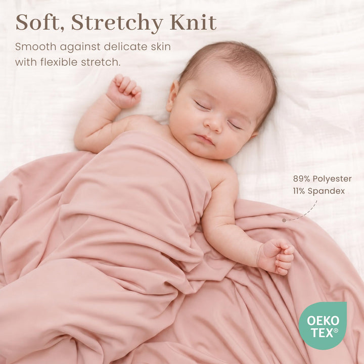 Konssy 2-Pack Stretchy Swaddle Blankets, Baby Receiving Blankets, 41"x41" - Pink, Pink Spring - image 3