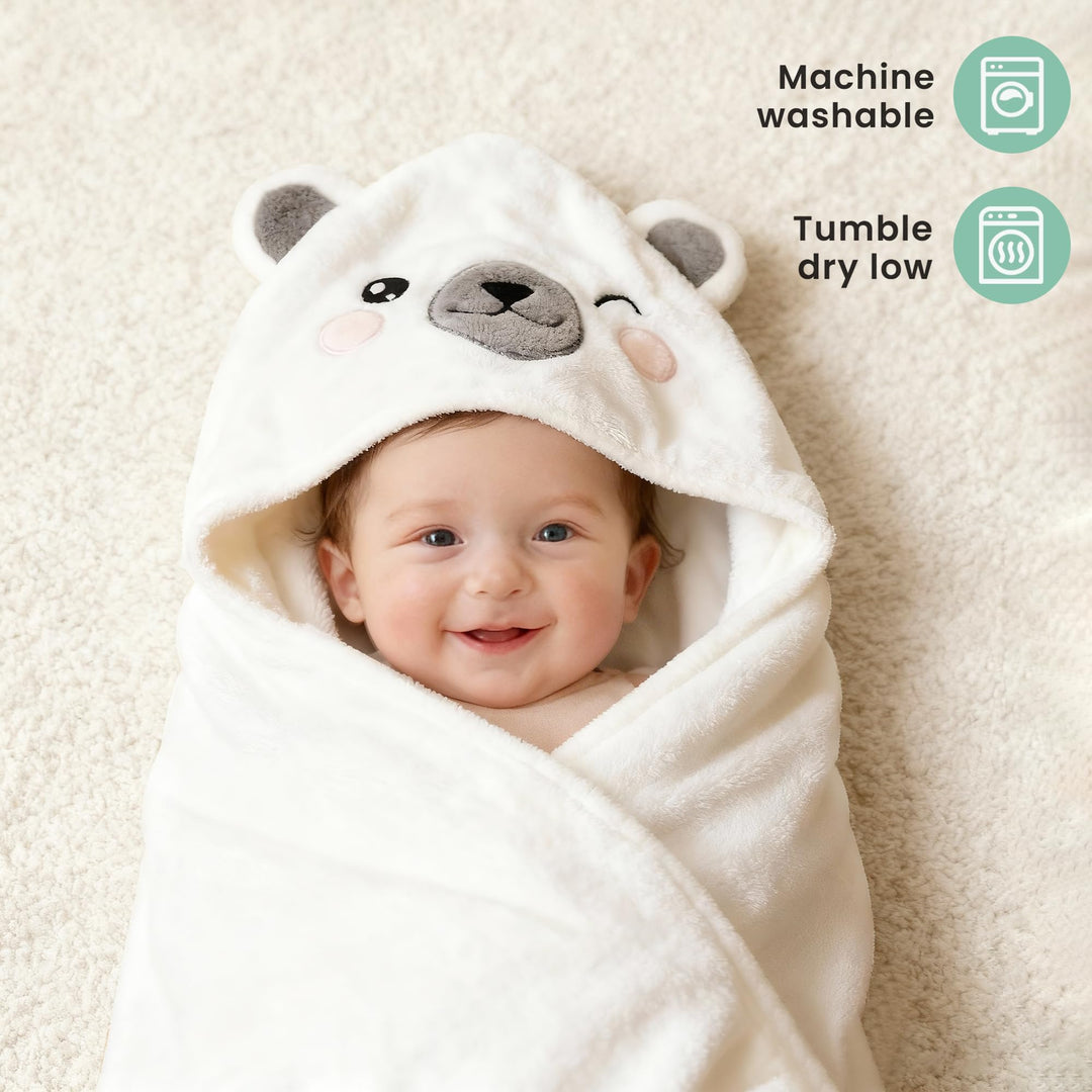 Konssy 2-Pack Hooded Baby Towels, Plush Fleece Animal Bath Towel with Hood - Pink Rabbit,Bear - image 8