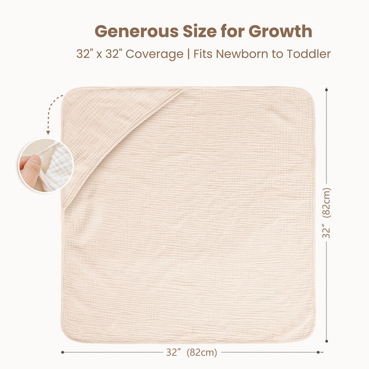 Konssy 2-Pack 100% Muslin Cotton Hooded Baby Bath Towels for Boys and Girls - Cream, Blossom - image 6