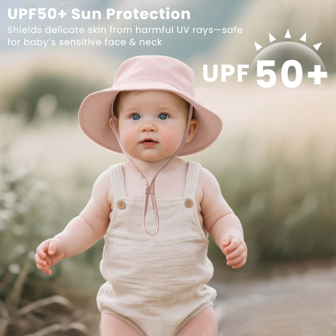 Konssy 2-Pack Muslin Baby Sun Hats for Girls with Bows, UPF 50+ - Light Pink,White - image 3