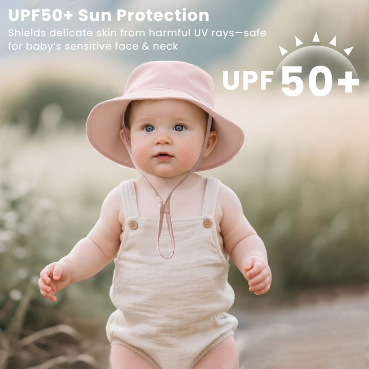 Konssy 2-Pack Muslin Baby Sun Hats for Girls with Bows, UPF 50+ - Light Pink,White - image 3