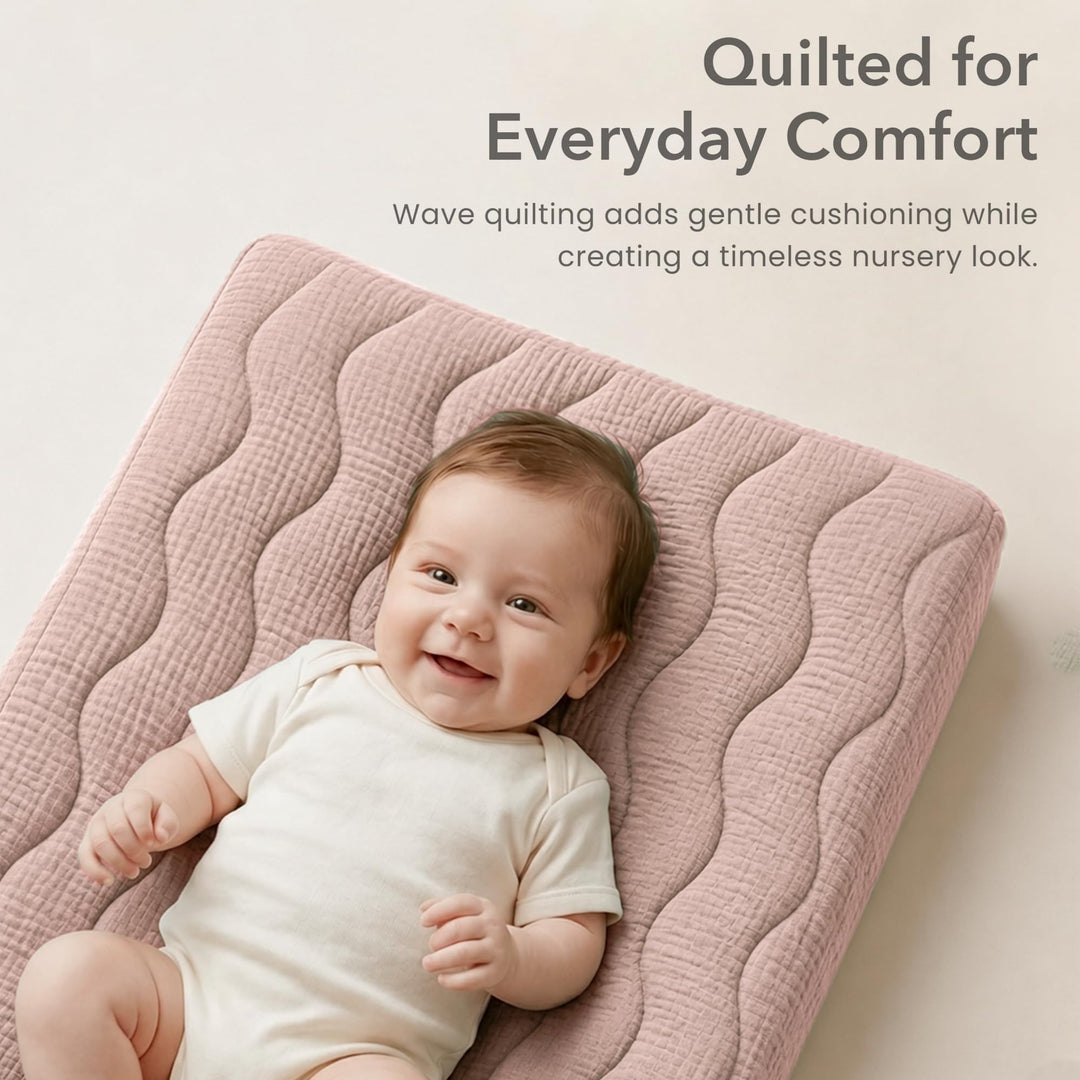 Konssy 2 Pack Quilted Muslin Changing Pad Cover, Waterproof Layer 32" x 16" - Biscotti - image 4