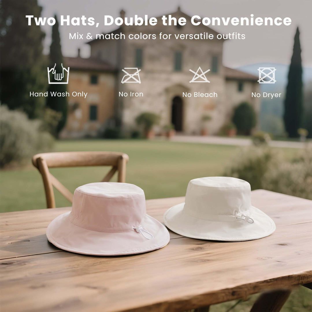 Konssy 2-Pack Muslin Baby Sun Hats for Girls with Bows, UPF 50+ - Light Pink,White - image 6