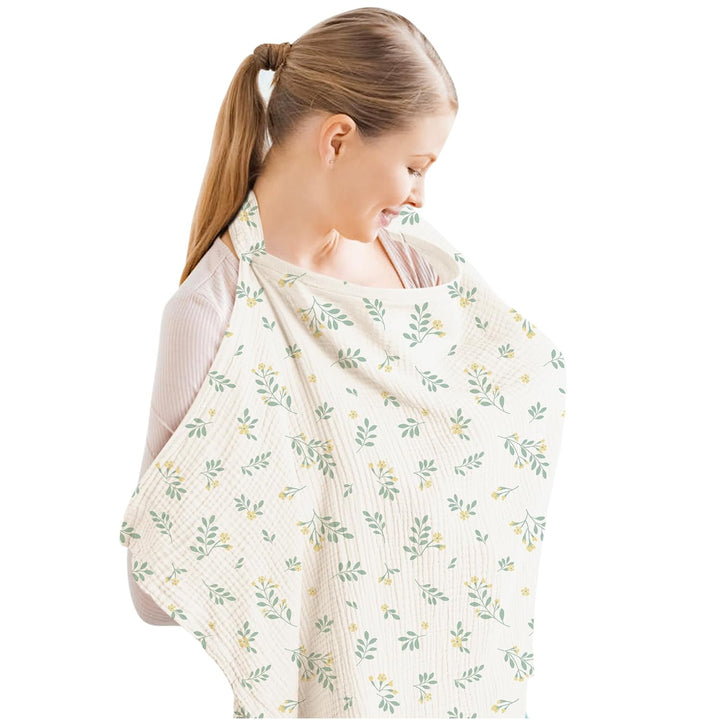 Konssy Muslin Nursing Cover Up for Breastfeeding with Rigid Hoop 100% Cotton Nursing Apron, Lightweight & Breathable, Carseat Canopy, Breast Feeding Covers for Women