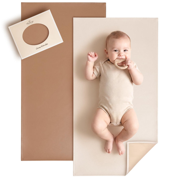 Konssy Faux Leather Waterproof Baby Changing Mat 2 Pack, Regular, 32"x20" - Brown,Beige - image 1