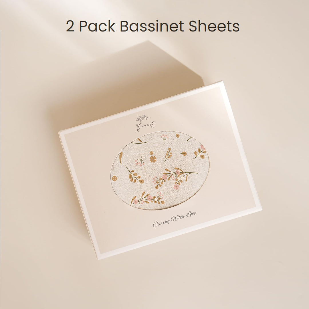 Konssy 2 Pack Muslin Bassinet Sheets for Baby Girls Boys, 32"x16" - Floral,Pink - image 6