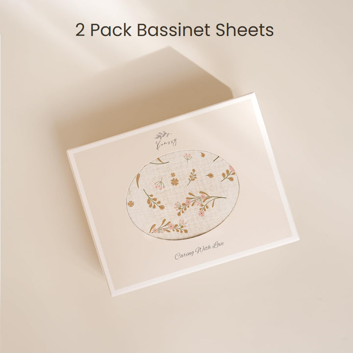 Konssy 2 Pack Muslin Bassinet Sheets for Baby Girls Boys, 32"x16" - Floral,Pink - image 6
