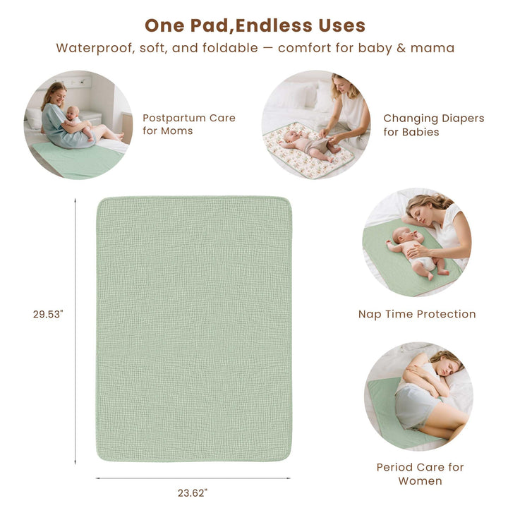 Konssy 2 Pack Waterproof Muslin Portable Changing Pad, Diaper Changing Mat - Woodland,Sage - image 5