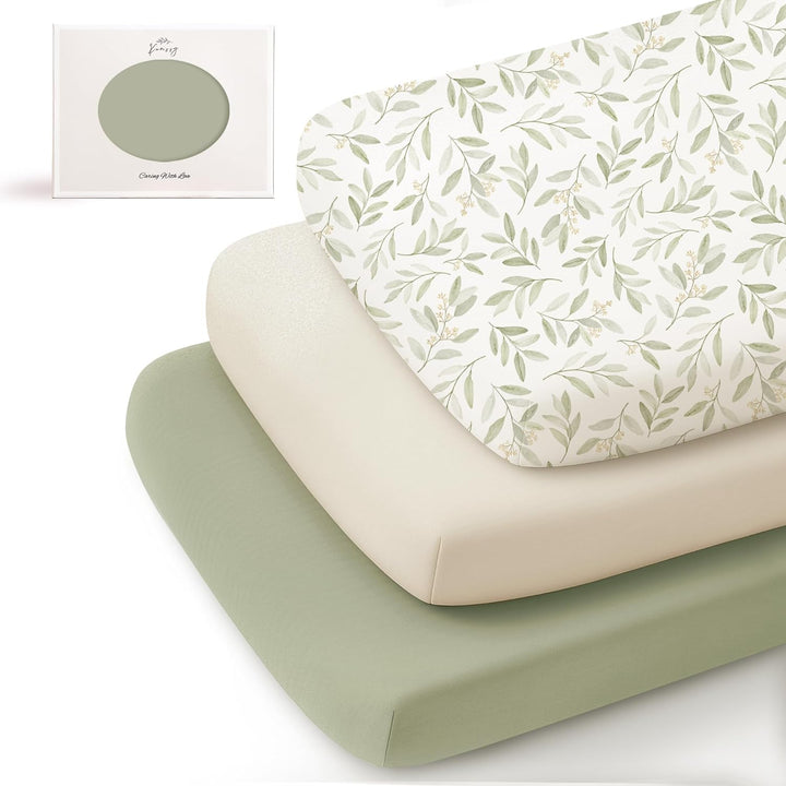 Konssy 3 Pack Stretchy Bassinet Sheets for Baby Girls and Boys, 33"x21" / Silky-Soft & Breathable, Bassinet Mattress Sheet, for Baby Delight, Dream on Me, Rectangle Bassinet Sheets