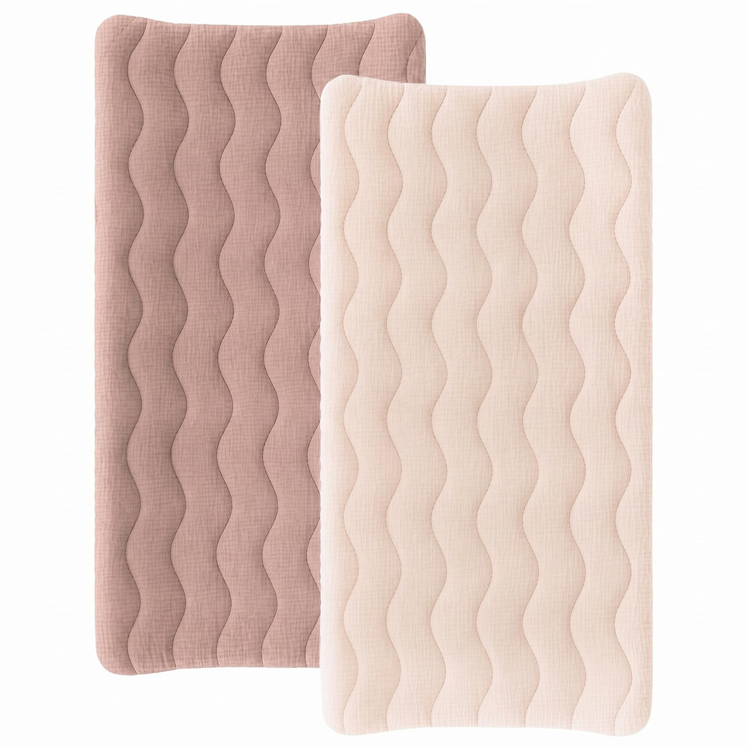 Konssy 2 Pack Quilted Muslin Changing Pad Cover, Waterproof Layer 32" x 16" - Biscotti - image 1