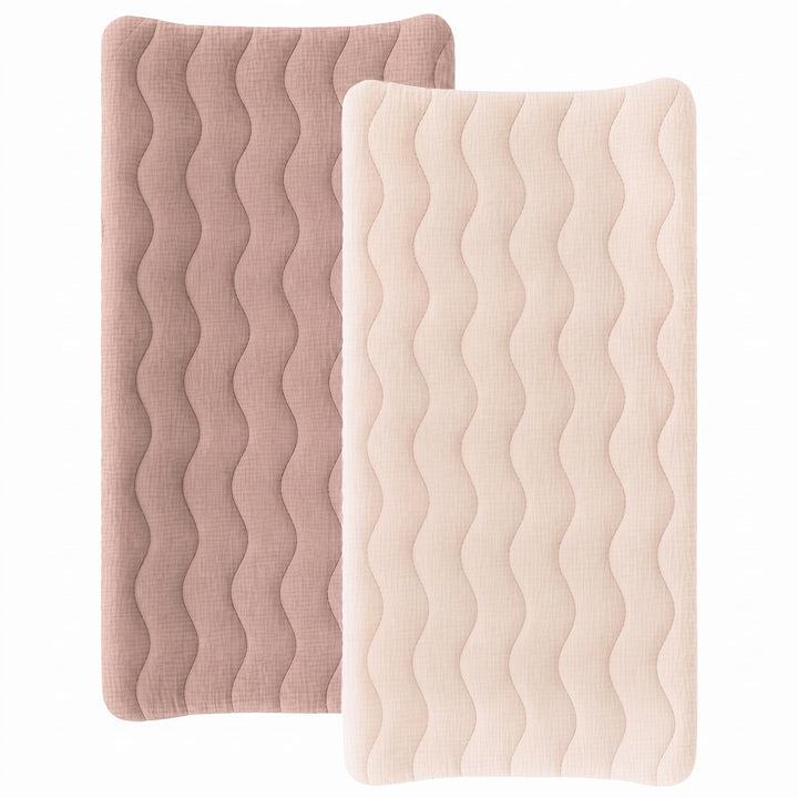 Konssy 2 Pack Quilted Muslin Changing Pad Cover, Waterproof Layer 32" x 16" - Biscotti - image 1