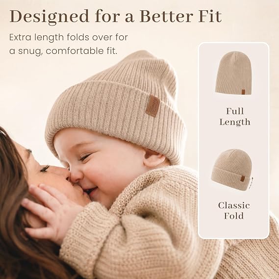 Konnsy 4 Pack Baby Beanie Warm Winter Hats for Newborn Infant Boys Girls | Cozy Double-Layer Knitted Warm Cap, Extra-Soft, Stretch Beanies Without Tight Marks, Multicolor set, Baby Beanies 0-6 Months