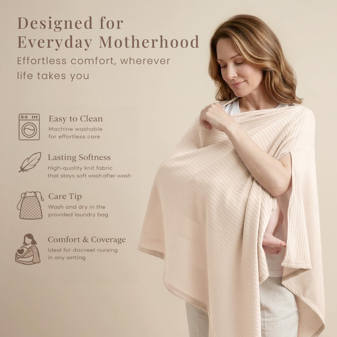 Konssy Nursing Cover for Breastfeeding, Soft Breathable Privacy Poncho - Beige - image 5