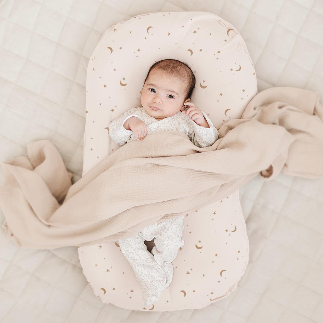Konssy 2 Pack Baby Lounger Cover, Stretchy Infant Slipcover, Covers Only - Coffee Check,Moon - image 2