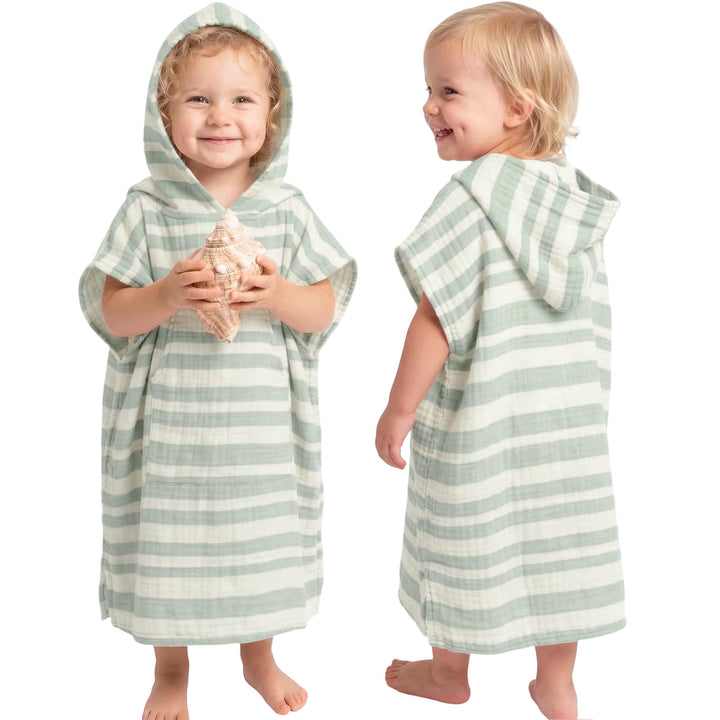 Konssy 100% Muslin Cotton Toddler Beach Towel Poncho with Hood, 24.5" x 21" - Green - image 1