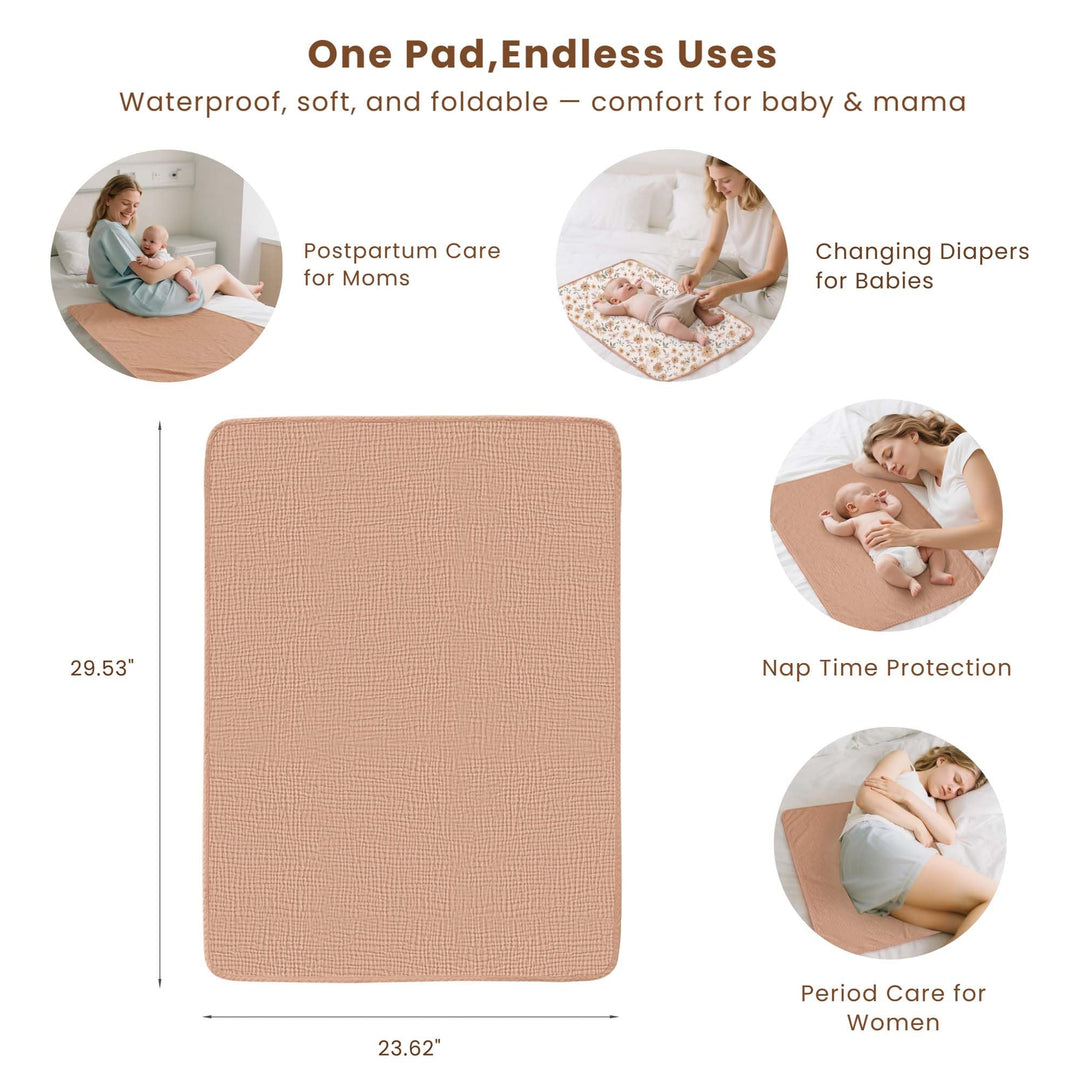 Konssy 2 Pack Waterproof Muslin Portable Changing Pad, Diaper Changing Mat - Toffee,Flourish - image 5