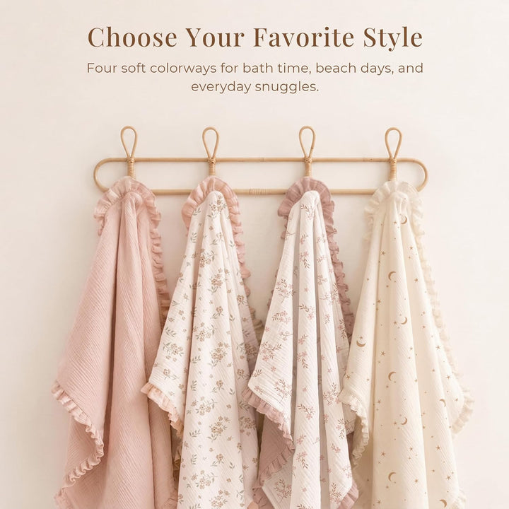 Konssy 100% Muslin Cotton Baby Hooded Towel, Soft Absorbent Bath Towel for Newborns, Infants and Toddlers, Baby Gift and Newborn Essentials with Lace Ruffle Hood - Moon - B0GY7JNZXT image 7