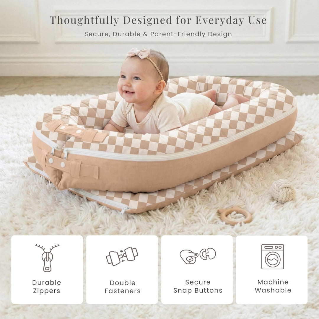 Konssy 100% Cotton Baby Lounger Cover Baby Nest Replacement Cover for Newborn Boys Girls Fits Dockatot Deluxe+ Docks (Cover Only)