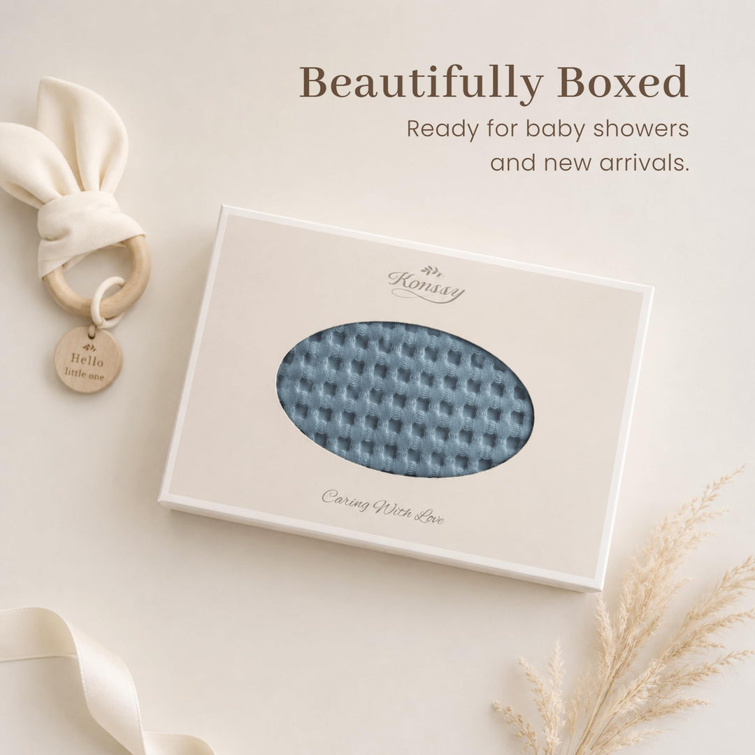 Konssy Waffle Baby Blanket for Boys & Girls, Softer Newborn Swaddle Blanket - Blue - image 6