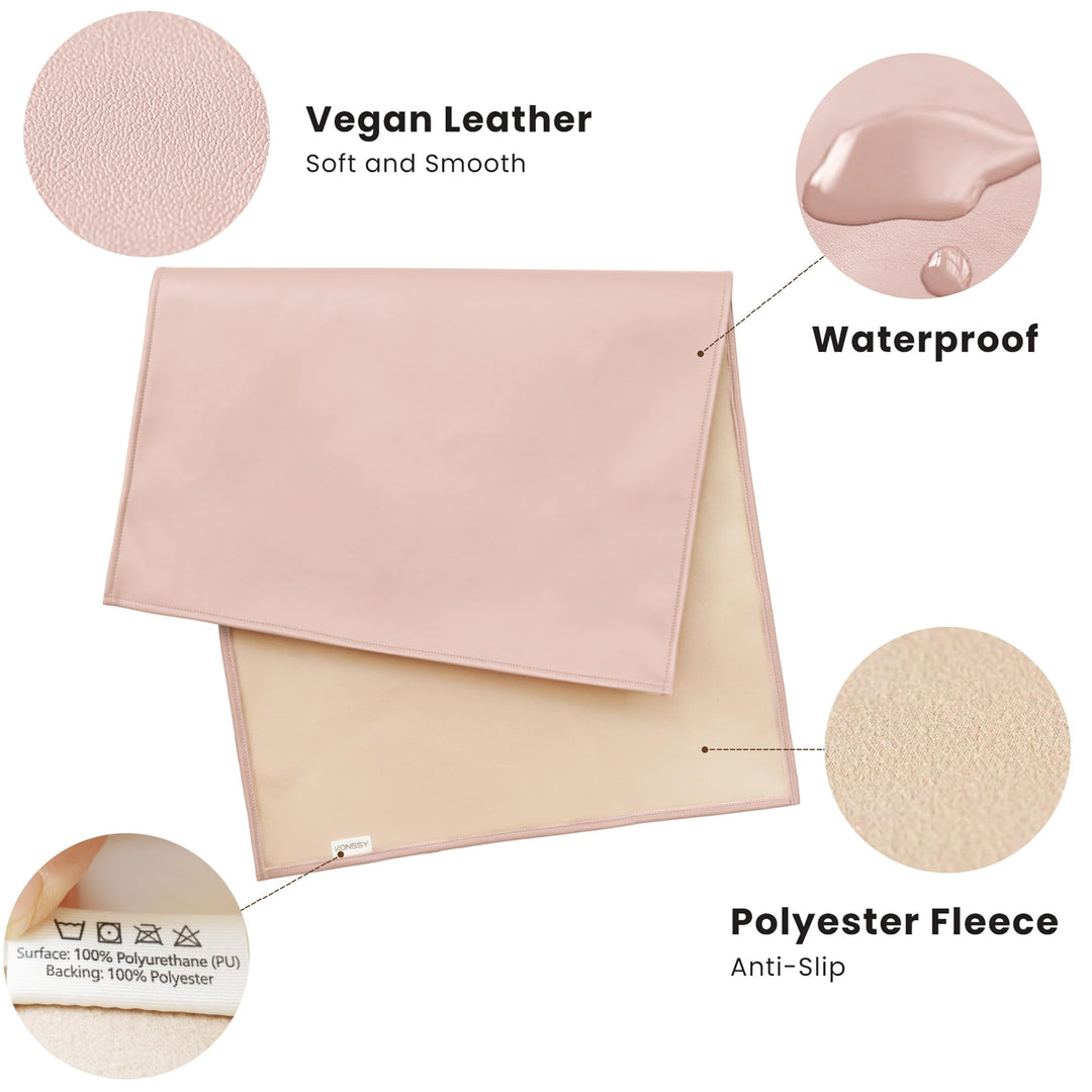 Konssy Faux Leather Waterproof Baby Changing Mat 2 Pack, Regular, 30"x17" - Blossom,Pink - image 2
