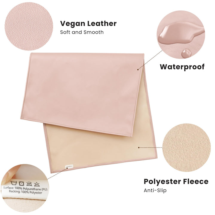 Konssy Faux Leather Waterproof Baby Changing Mat 2 Pack, Regular, 30"x17" - Blossom,Pink - image 2