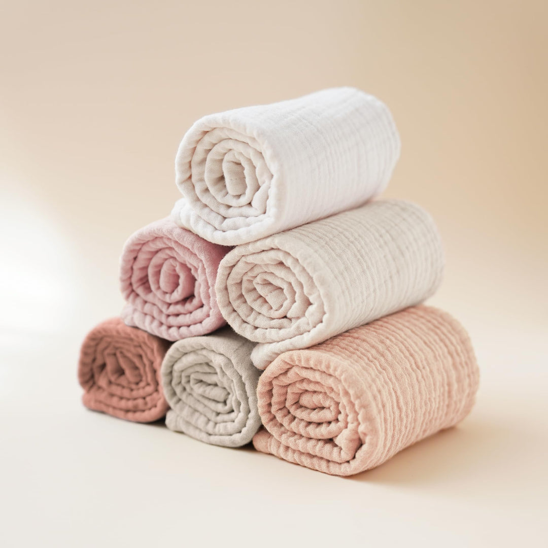 Konssy 6-Pack Thick Muslin Baby Burp Cloths, 6-Layer Ultra Soft Cotton - Beige - image 6