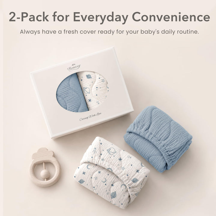 Konssy 2 Pack Quilted Muslin Changing Pad Cover, Waterproof Layer 32" x 16" - Seamist - image 8