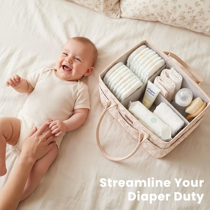 Konssy Baby Diaper Caddy Organizer, Floral Design with PU Leather Handles - Floral - image 2