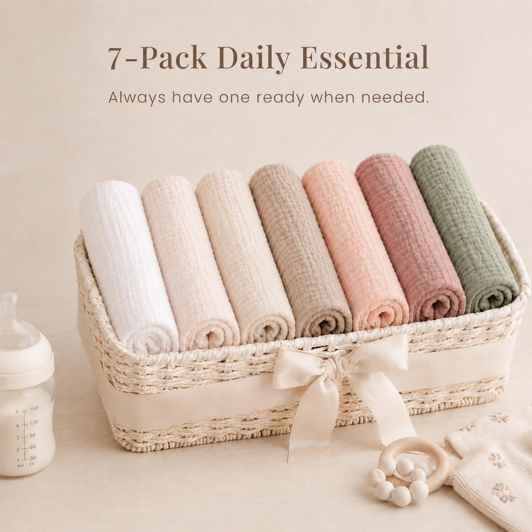 Konssy 7-Pack Muslin Baby Burp Cloths, 6-Layer 100% Cotton - Fog Green - image 7