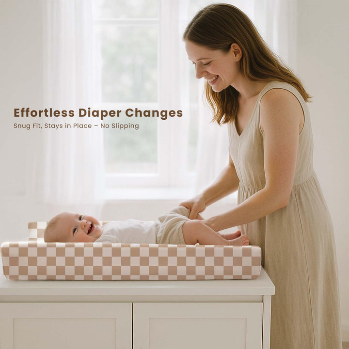Konssy 3 Pack Stretchy Changing Pad Covers, 32"x16" Changing Table Sheets - Coffee Check - image 4